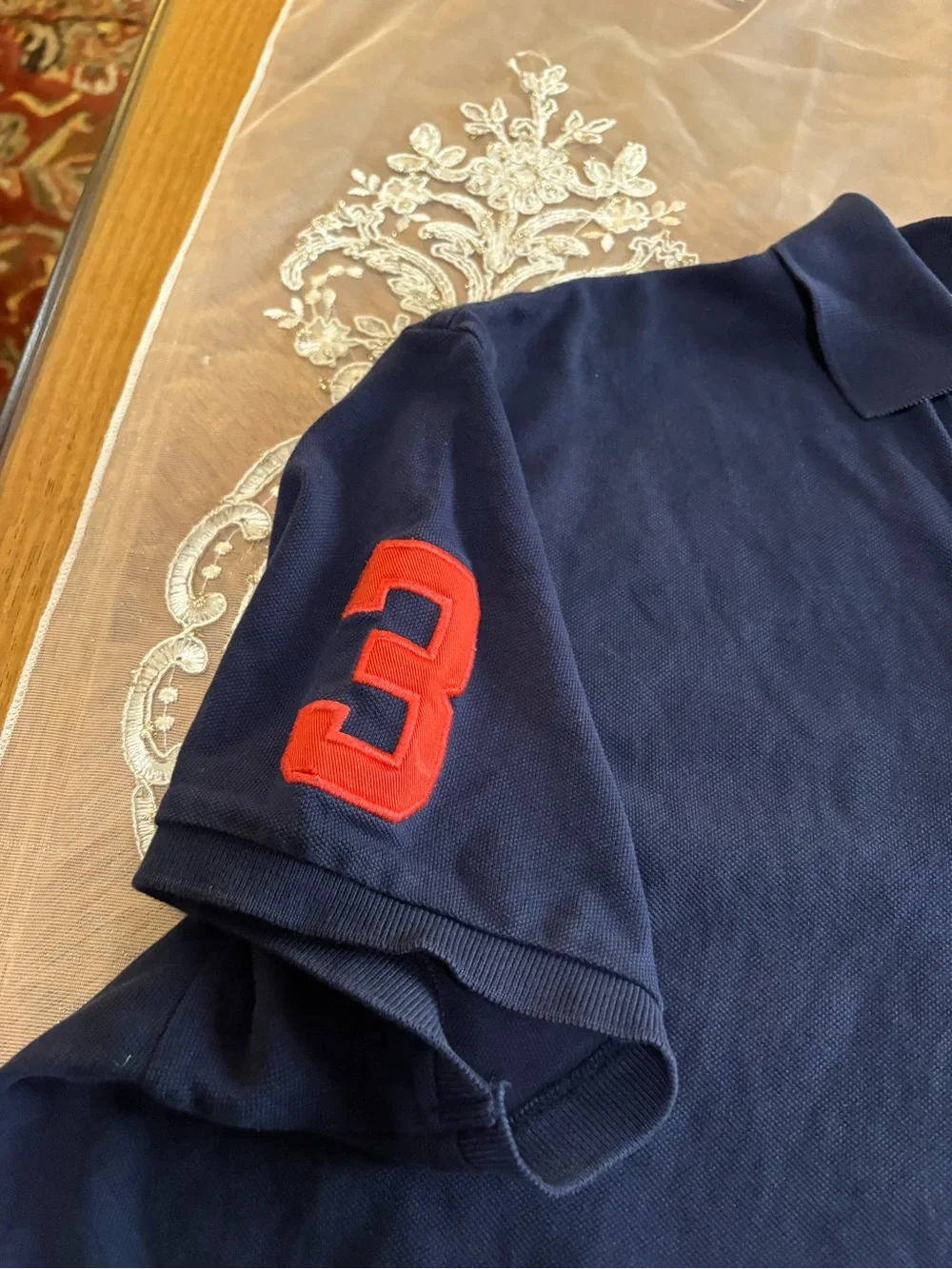 Ralph Lauren Polo Men's Navy Short Sleeve Polo with Orange Logo sz XL good condi